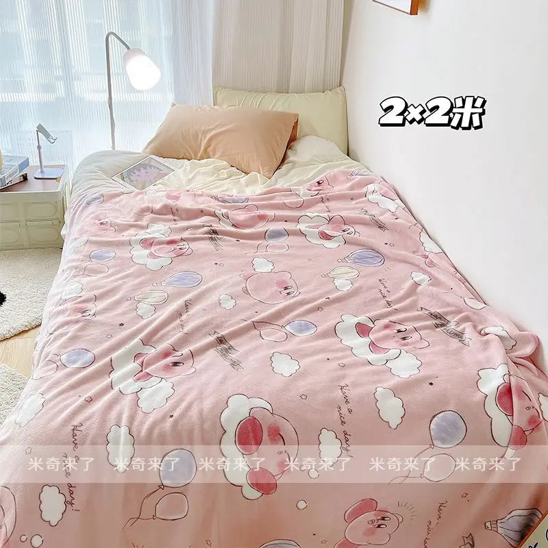 Miniso Kirby Blanket Warm Flannel Blanket Pillowcase Japanese Style Pattern Printing Blanket Bedspread Bedroom Sofa Bed Girl