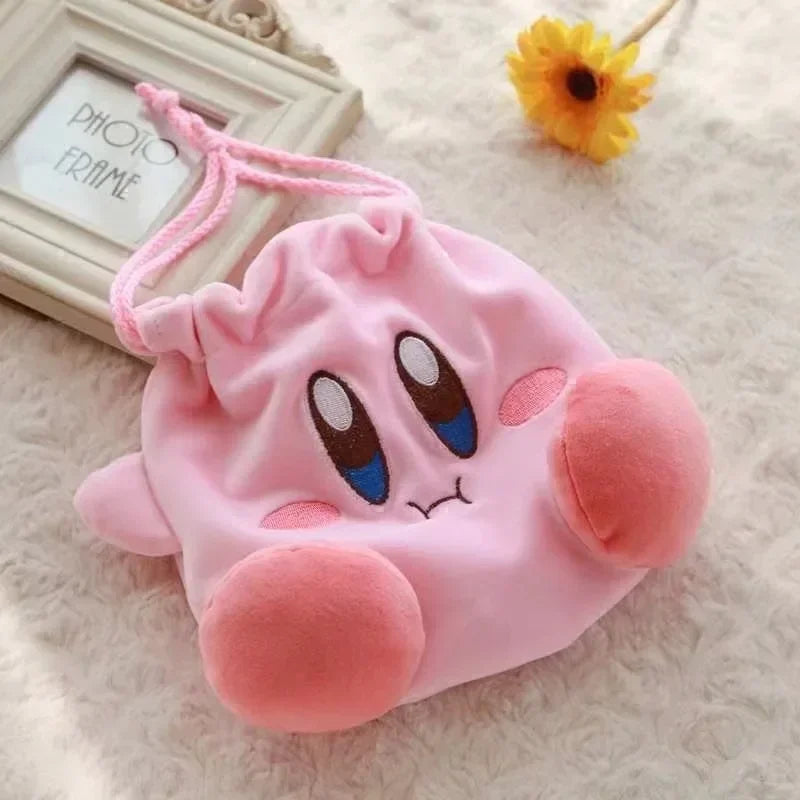 Kawaii Anime Cartoon Star Kirby Plush Cosmetic Bag Cute Pink Plush Portable Storage Bag Coin Purse Drawstring Bag Holiday Gifts