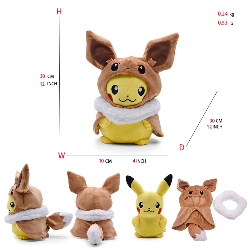 Cos Eevee Pikachu Cosplay Plush Toys Pikachu Peluche Lucario Stuffed Animal Doll Collectible Gift,Cartoon 20-30CM