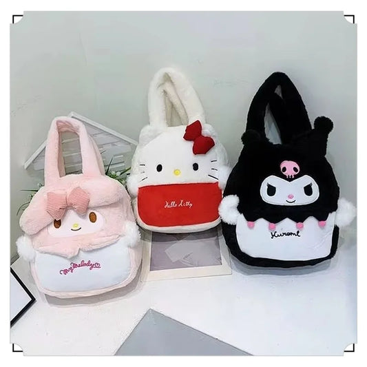 Sanlio Kuromi Japanese Plush Handbag For Student Commuting Large Capacity Cute Girl Feeling Giving Girlfriend Christmas Gifts