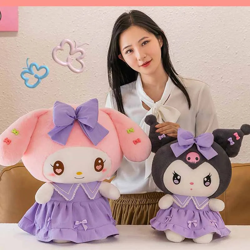 30cm/40cm Cute Melody Doll Kuromi Plush Toy Sanrio Girl Sleeping Bed Cartoon Pillow Gift for Best Friend