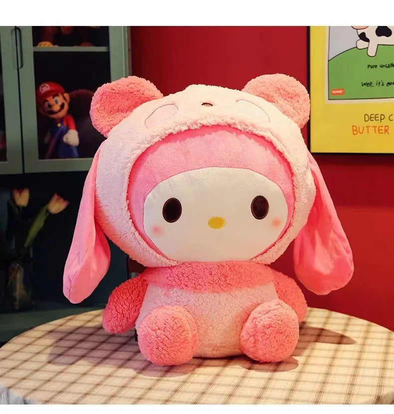 Large Sanrio My Melody Turned Into A Panda Pillow Stuffed With Kawaii Doll Plush Toy Kuromi Hello Kitty Plush Gift.