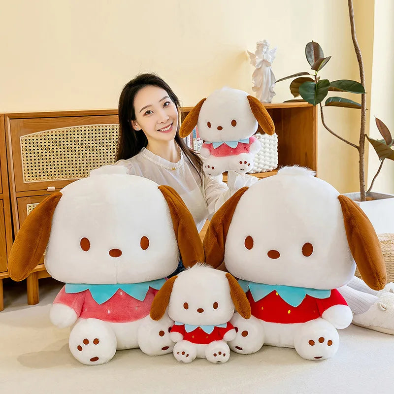 Kawaii Sanrio Strawberry Pochacco Plush Toy Decoration Room Sleeping Plush Cartoon Stuffed Doll Pillow Girl Birthday Gift