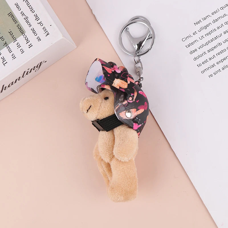 1PCS Lovely Helmeted Bear Charm Keychains Y2K Plush Ornament Pendant Car Keyring Backpack Decoration Bag Fashion Jewelry