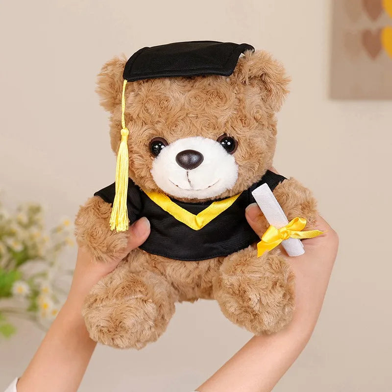 25cm Graduation Dr.Bear Plush Toy Cute Christmas Hat Teddy Bear Soft Doll Boys Girls Students Graduation Gift