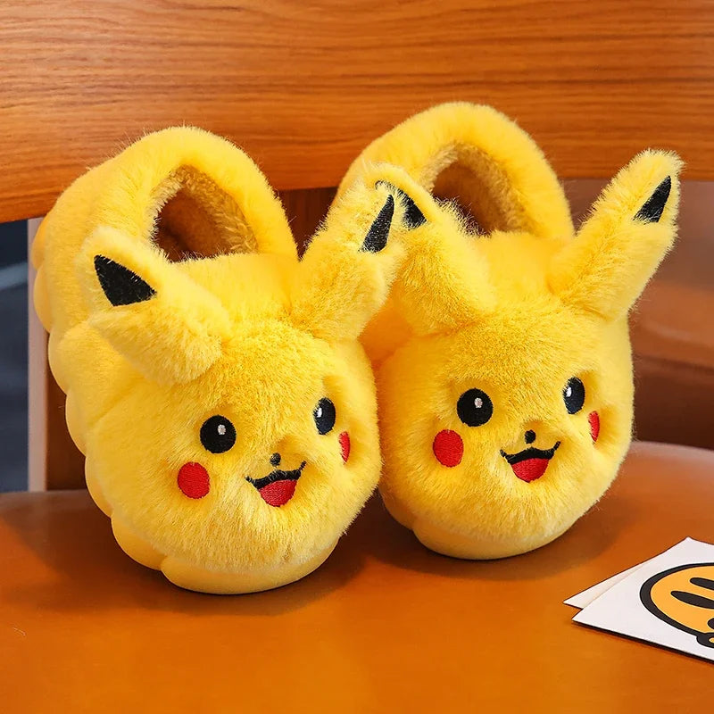 Cute Pikachu Autumn/Winter Cotton Slippers Cover Heel Cute Cartoon Flat Plush Slippers Autumn Anime Peripheral Christmas Gift