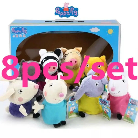 New Style 8pcs/set 19cm Genuine Peppa Pig friends Stuffed Doll Plush Toys George Emily Suzy Party Dolls Keychain Toy Kids Gift