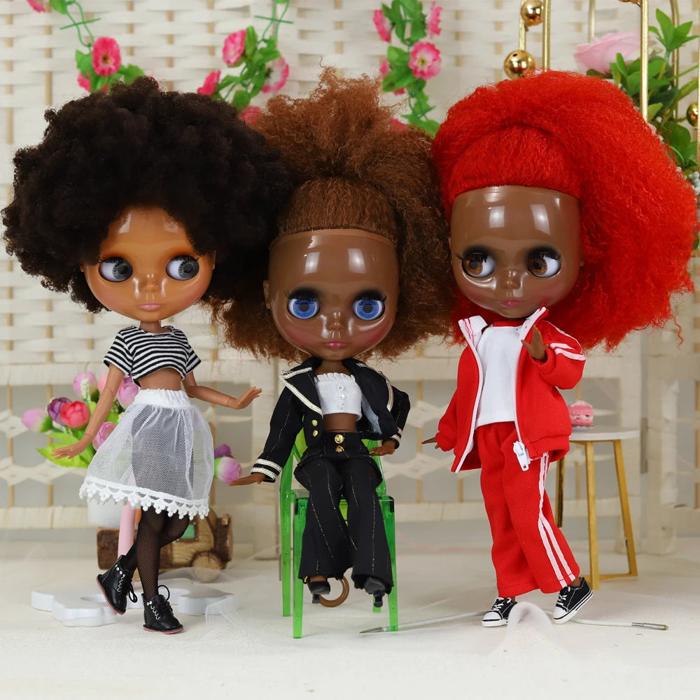 ICY DBS Blyth doll 1/6 bjd toy joint body dark skin afro hair 30cm doll  anime girls