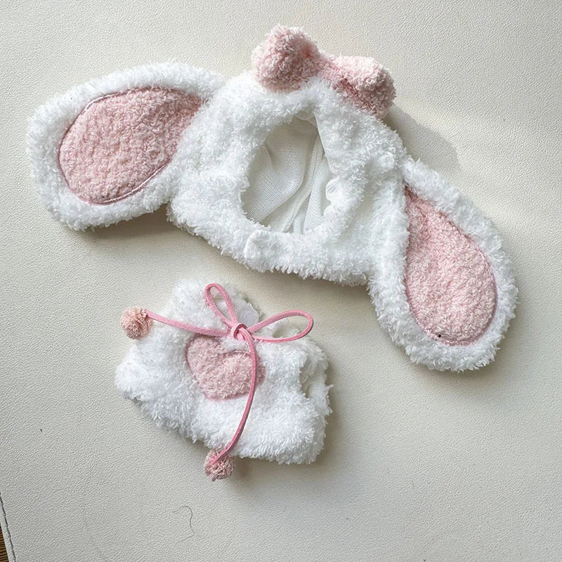 Mini Doll'S Clothes Outfit Accessories For Labubu Idol 1st 2nd generation big-eared White Pink Rabbit Overalls Clothing Gift