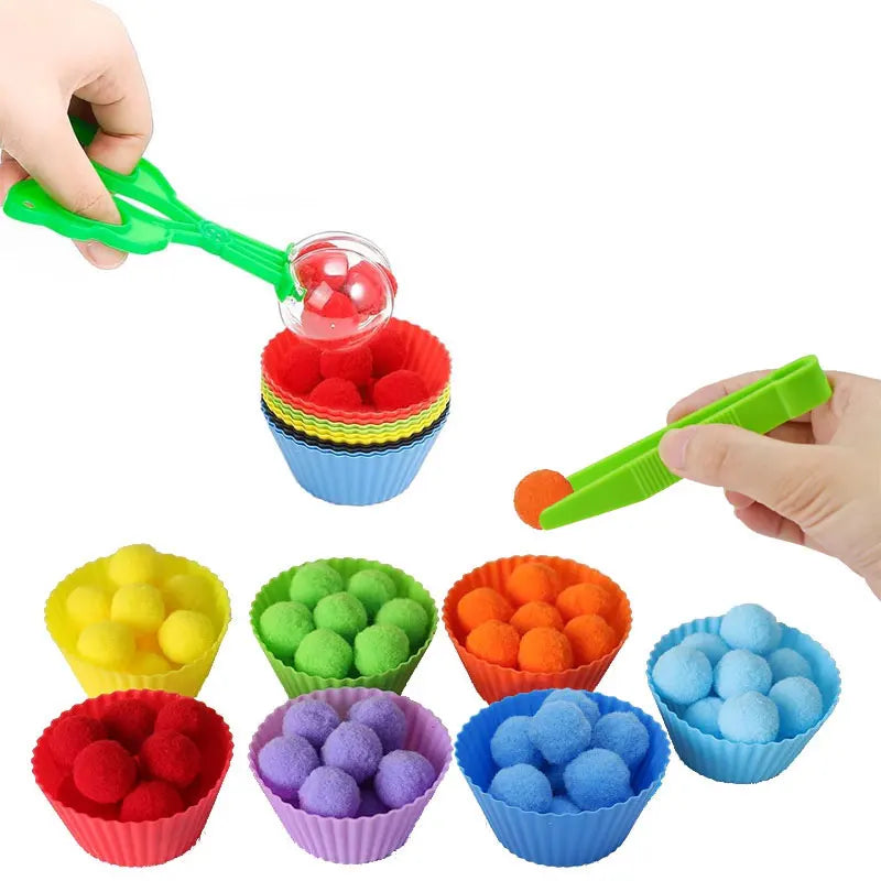 70-81pcs Sorting Matching Counting Toys Tweezers Scissors Clips Fine Motor Skills Handy Sensory Plush Balls Kids Girls Boys Gift