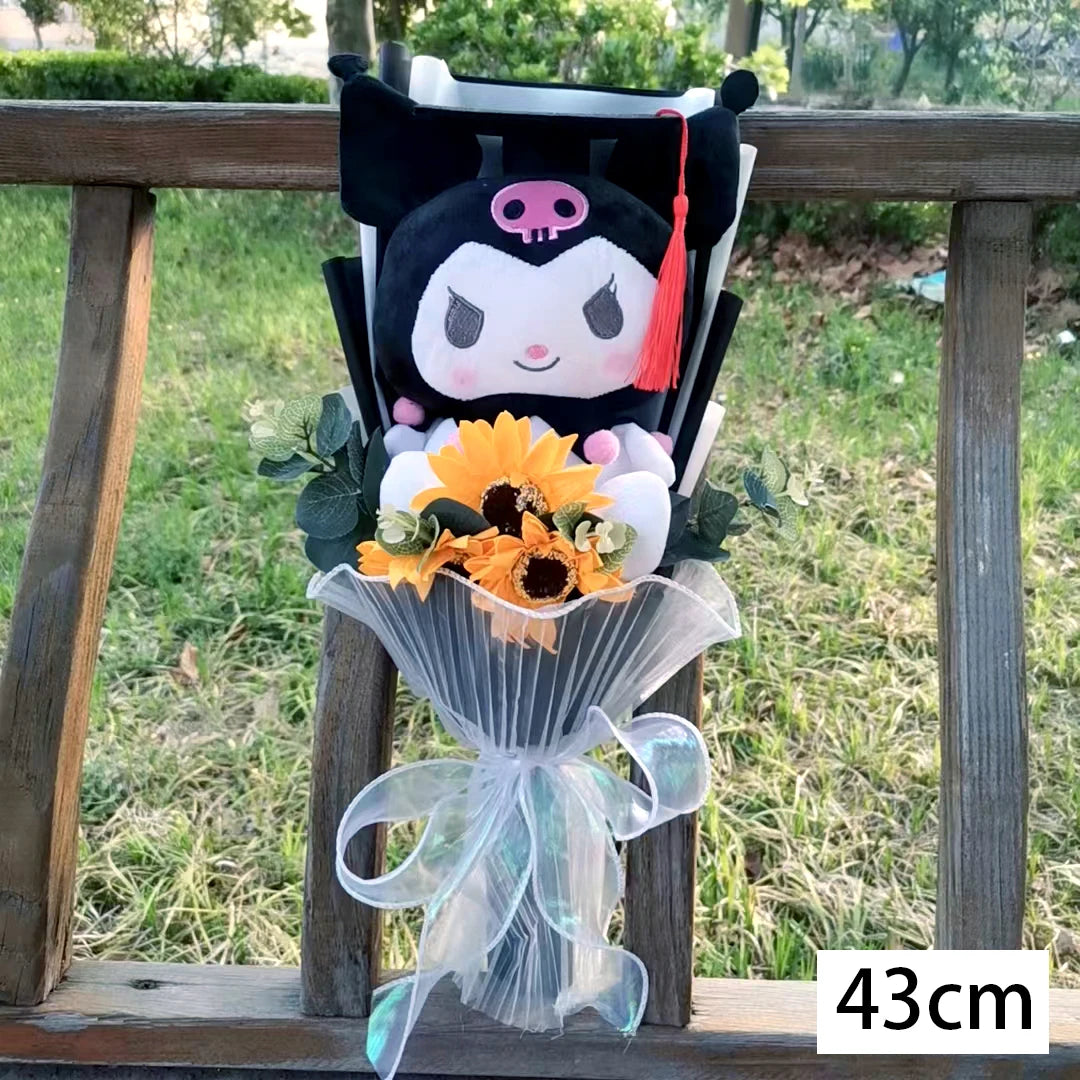 Hello Kitty Graduation Plush Bouquet Toys with Sunflower Present Stuffed Animals Toy Student Graduation Souvenir Birthday Gift