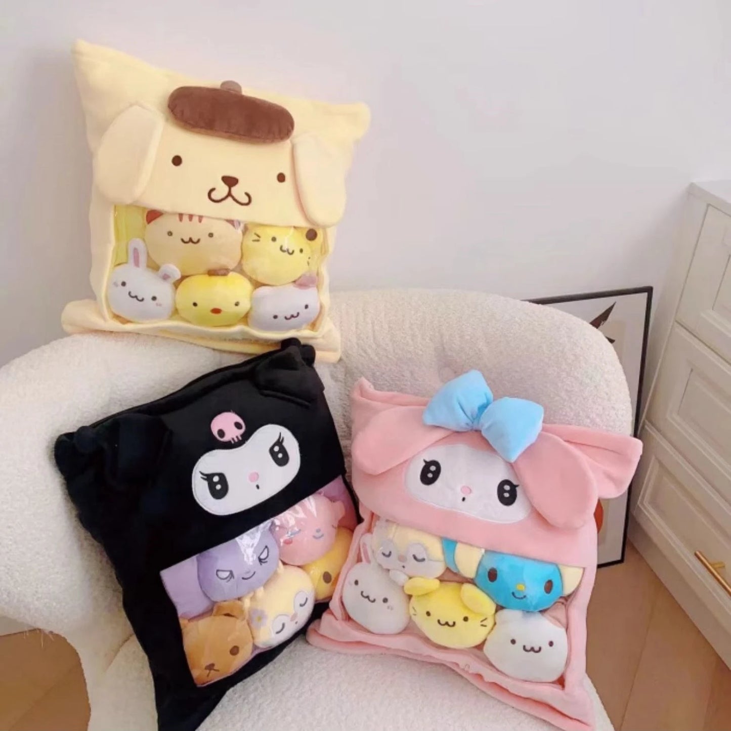 Sanrio Lovely A Bag of Kuromi My Melody Plush Toy Cute Stuffed Anime Plushies Throw Pillow Back Cushion Sofa Bed Home Decor Gift