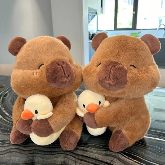 Capybara with Duck Plush Doll Cute Anime Fluffty Toy Kawaii Plushie Happy Birthday Doll Gift for Girl Friend Soft Stuffed Animal