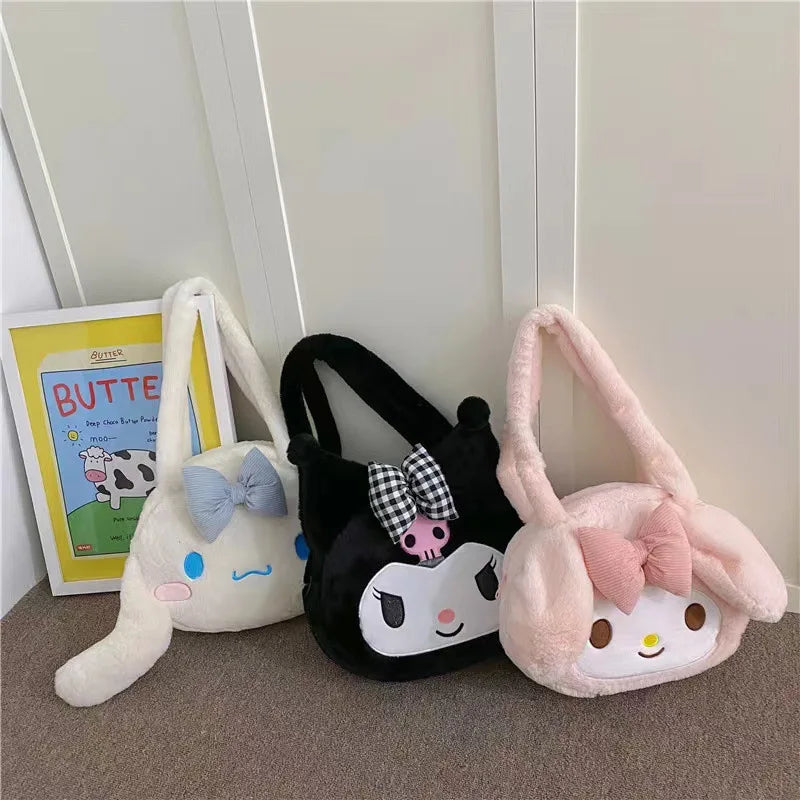 Sanrio Plush Cinnamoroll Melody Kuromi Women Tote Handbags Shoulder Bags Fashion Female Messenger Bags Purses Xmas Gifts