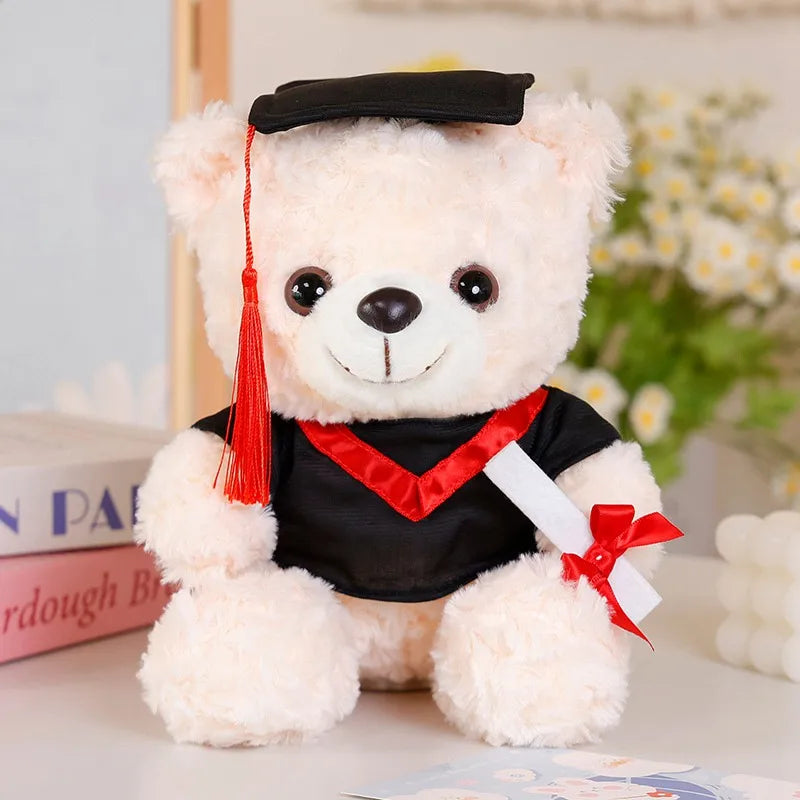 25cm Graduation Dr.Bear Plush Toy Cute Christmas Hat Teddy Bear Soft Doll Boys Girls Students Graduation Gift