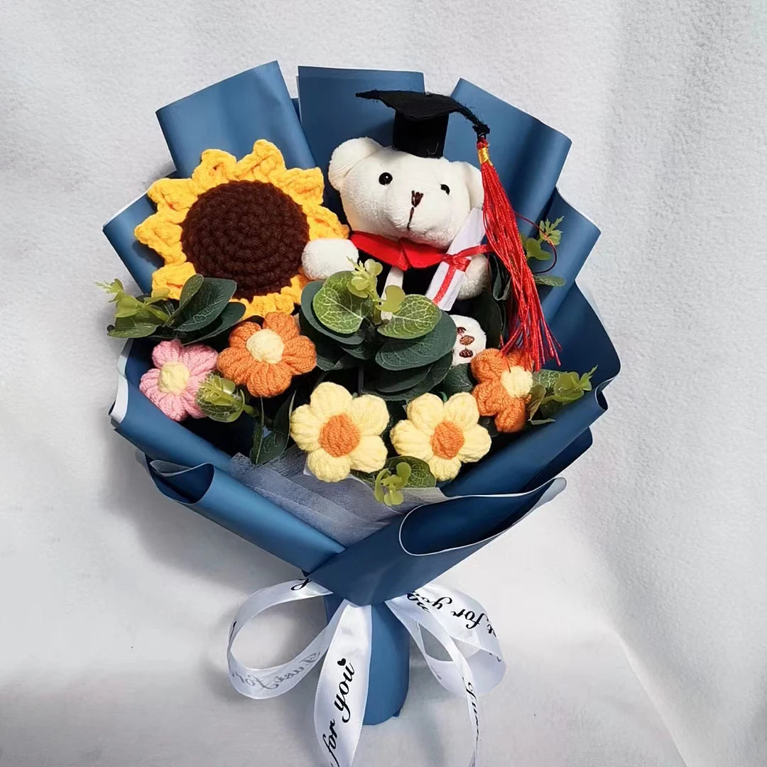 Cute Teddy Bear Plush Graduation Flower Bouquet Stuffed Toy Animal Cartoon Creative Birthday Valentine's Day Christmas Gifts