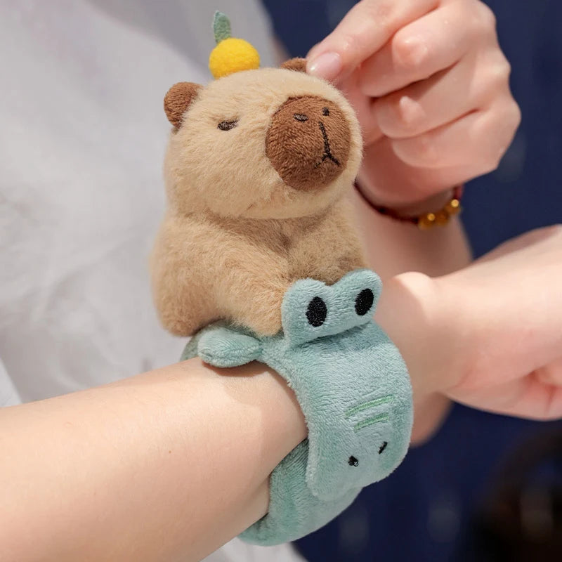 Creative Animal Slap Snap Wrap Wristband Bracelet Capybara Dog Cat Plush Hand Ring Wristband Kids Toys Creative Funny Gift