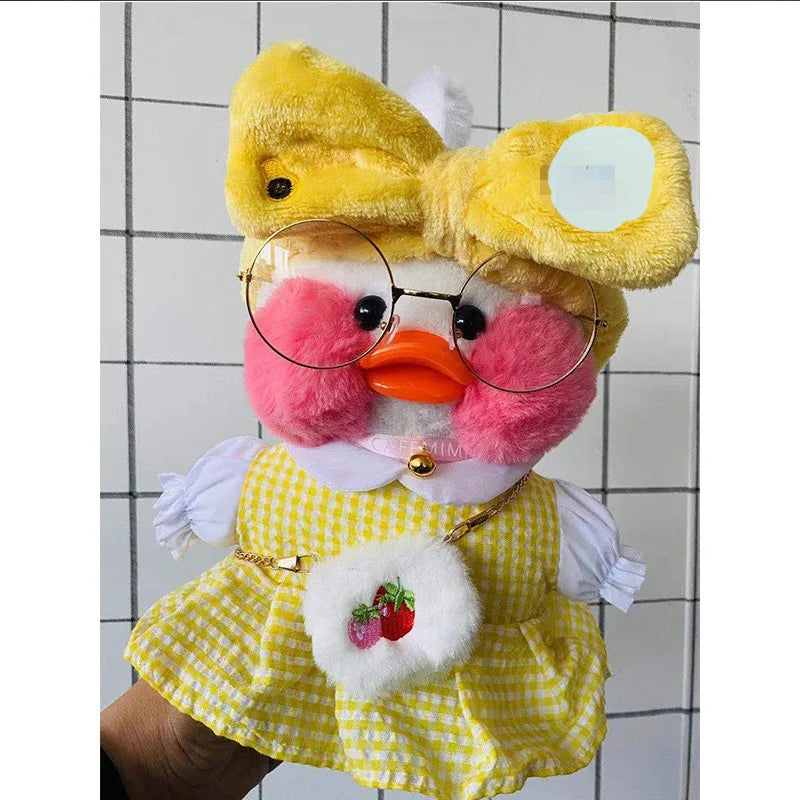 30cm Kawaii Cafe White Duck Stuffed Plush Animals Toy Wear Glasses And Hoodie Soft Doll Girl Birthday Creative Gift For Children