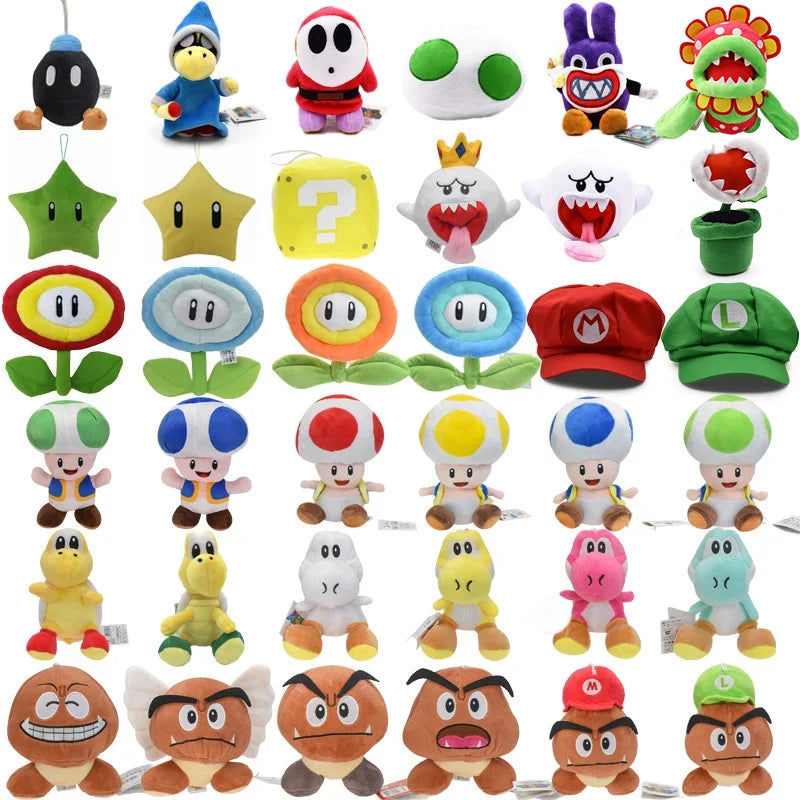 Mario Plush Toys Toad Yoshi Goomba Boo Shy Guy Ice Fire Flower Super Star Poison Piranha Cute Anime Stuffed Cartoon Peluche Doll