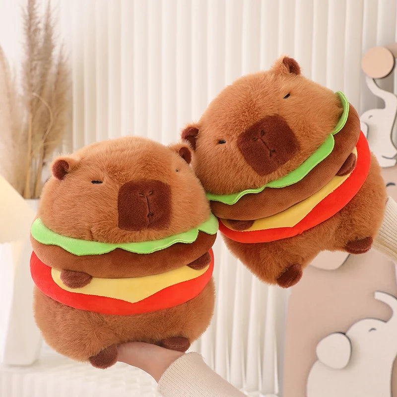 Capybara Series Plush Toy Fun Cosplay Strawberry Turtle Poop Hamburger Bun Lotus TV Series 1988 Fruit Food Decor Stuffed Animal