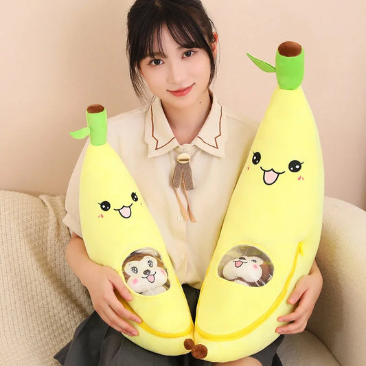 55cm/70cm Giant Soft Cartoon Smile Banana With Monkey Plush Toys Stuffed Fruit Cushion Pillow Creative Girls Valentine's Gift