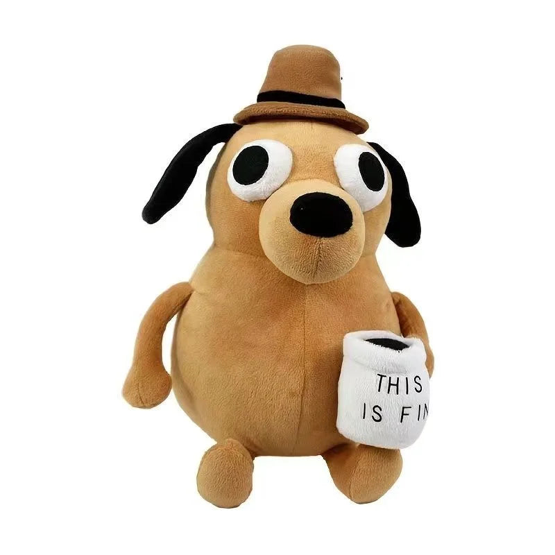 This Is Fine Meme Animal Coffee Dog Plush Toy Soft Stuffed Doll Kids Toy Gift for Children Boy Birthday