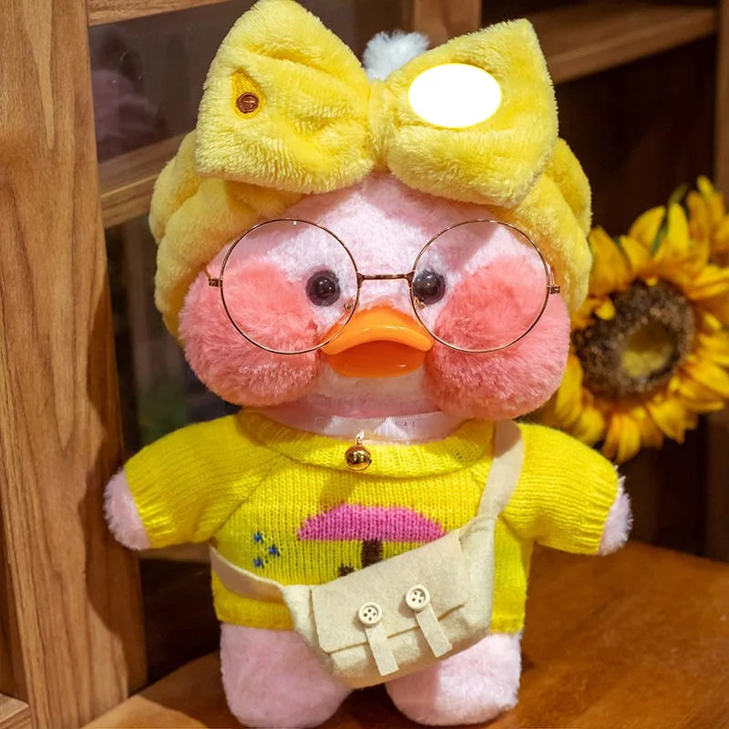 30cm Cute Cafe Pink Duck Stuffed Plush Animals Toy Wear Glasses And Clothes Soft Doll Girl Birthday Creative Gift For Girls