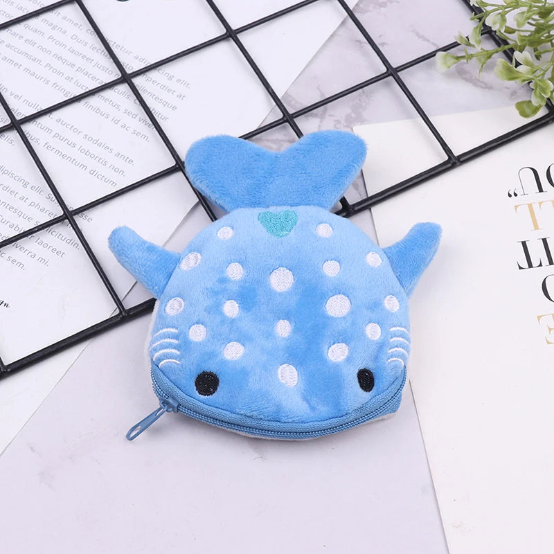 Cute Cartoon Plush Shark Coin Purse Plush Animal Wallet For Women Kids Zipper Coin Bag