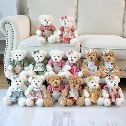 Kawaii Wearing Clothes Bear Couple Little Bear Plush Toys Pink Green  Soft Stuffed Doll For Girls Holiday Plush Doll Gifts