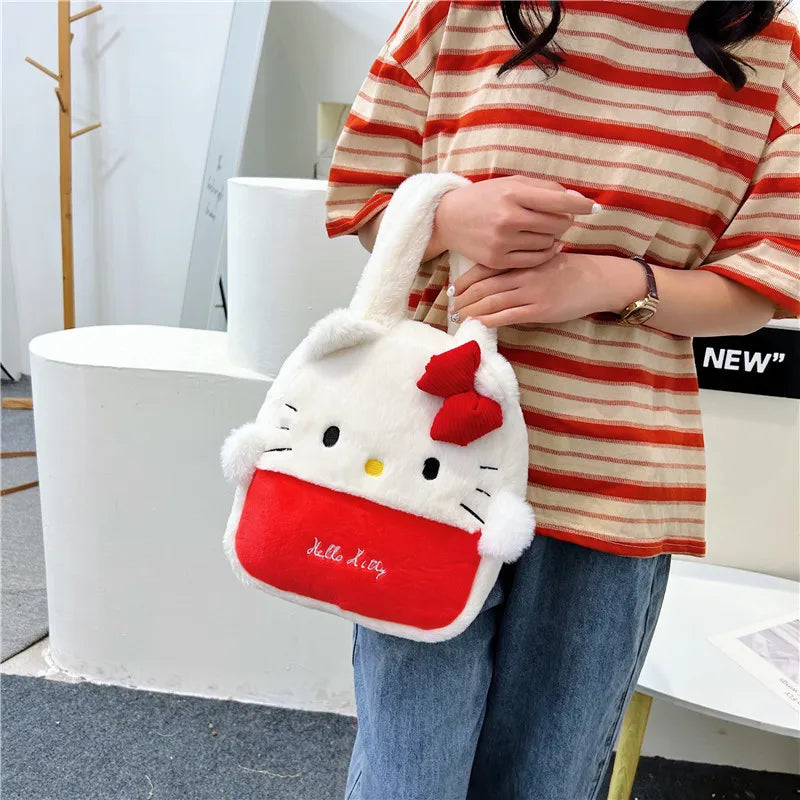 Sanlio Kuromi Japanese Plush Handbag For Student Commuting Large Capacity Cute Girl Feeling Giving Girlfriend Christmas Gifts