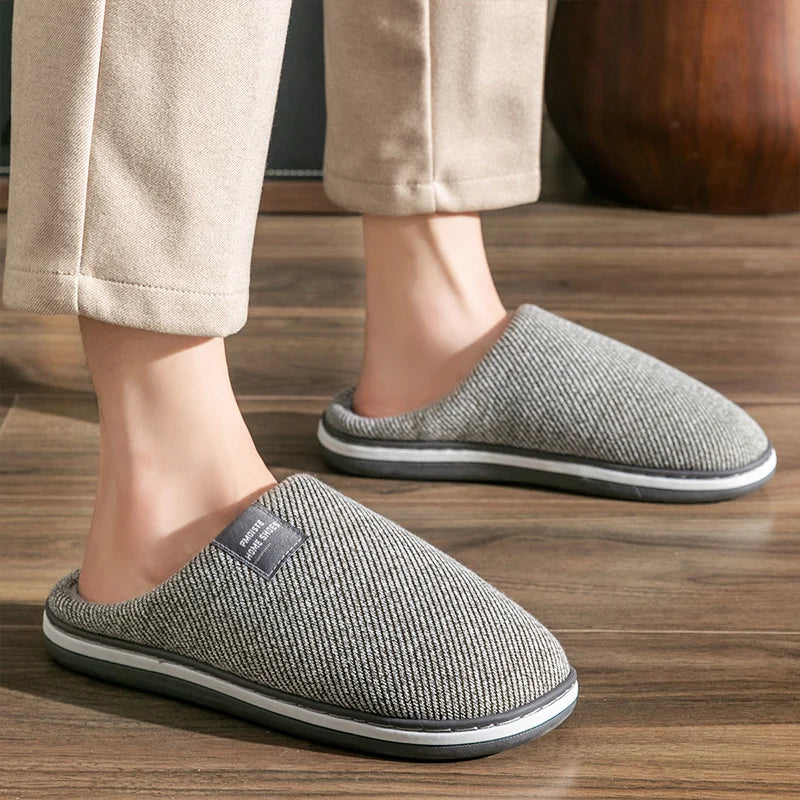 Trend Men Slippers Winter Warm Cotton Slippers Male Flats Soft Non-slip Slides Household Indoor Slippers Large Size 40-51