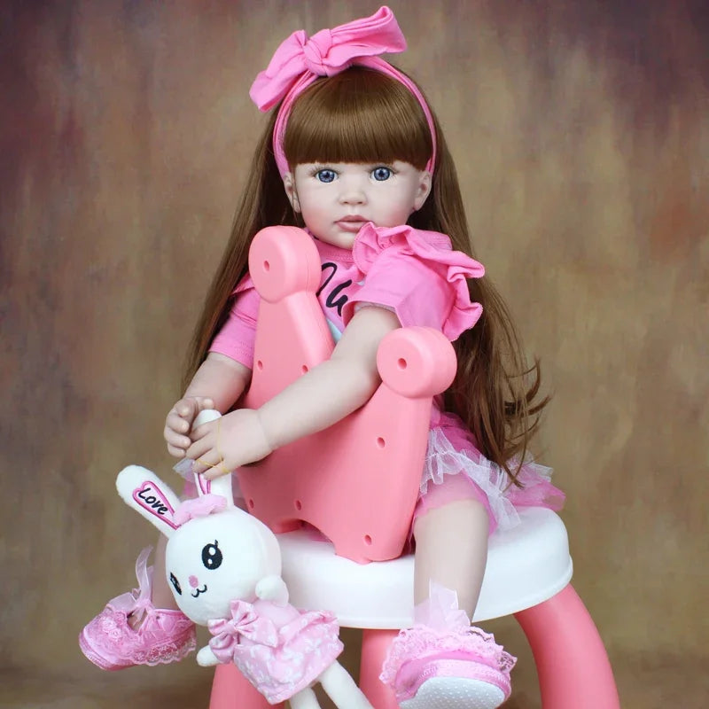 BZDOLL 60cm Lifelike Reborn Baby Doll 24inch Soft Silicone Newborn Princess Toddler Bebe Alive Kid Lovely Dress Up Toy For Girl