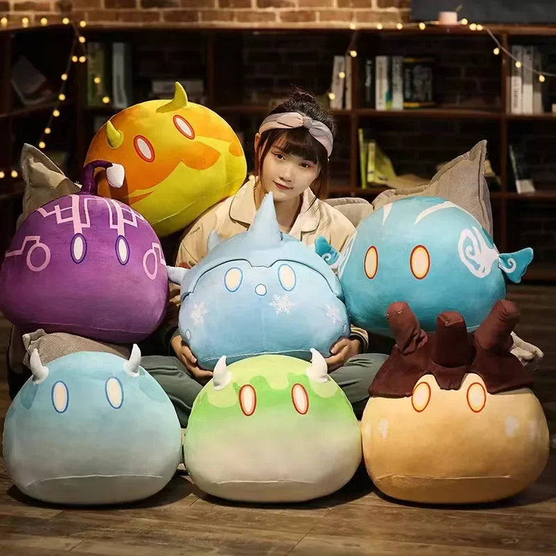 Genshin Impact Slime Plush Toys Anime Doll Element Anemo Electro Pyro Cryo Hydro Geo Dendro Soft Pillow Holiday Gift for Kids