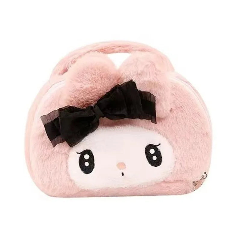 Sanrio Kawaii  Plush Kuromi Melody Make Up Cosmetic Bag Cartoon Large Capacity Storage Bags Portable Handbag Girl Birthday Gift