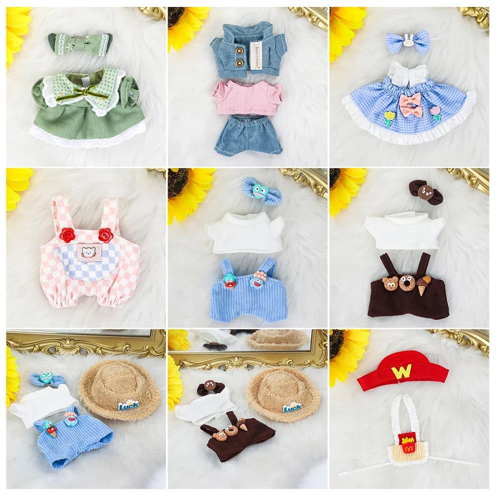 17cm Mini Plush Doll'S Clothes Outfit Accessories For Korea Kpop Exo Labubu Idol Floral skirt overalls suit Clothing Gift