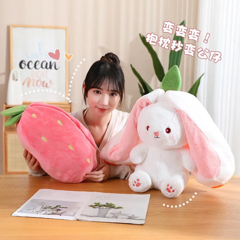 20-45cm Kawaii Pink Rabbit with Carrot Strawberry Stuffed Animal Bunny Plush Toy Soft Doll Cute Sleep Pillow Novel Gift for Girl