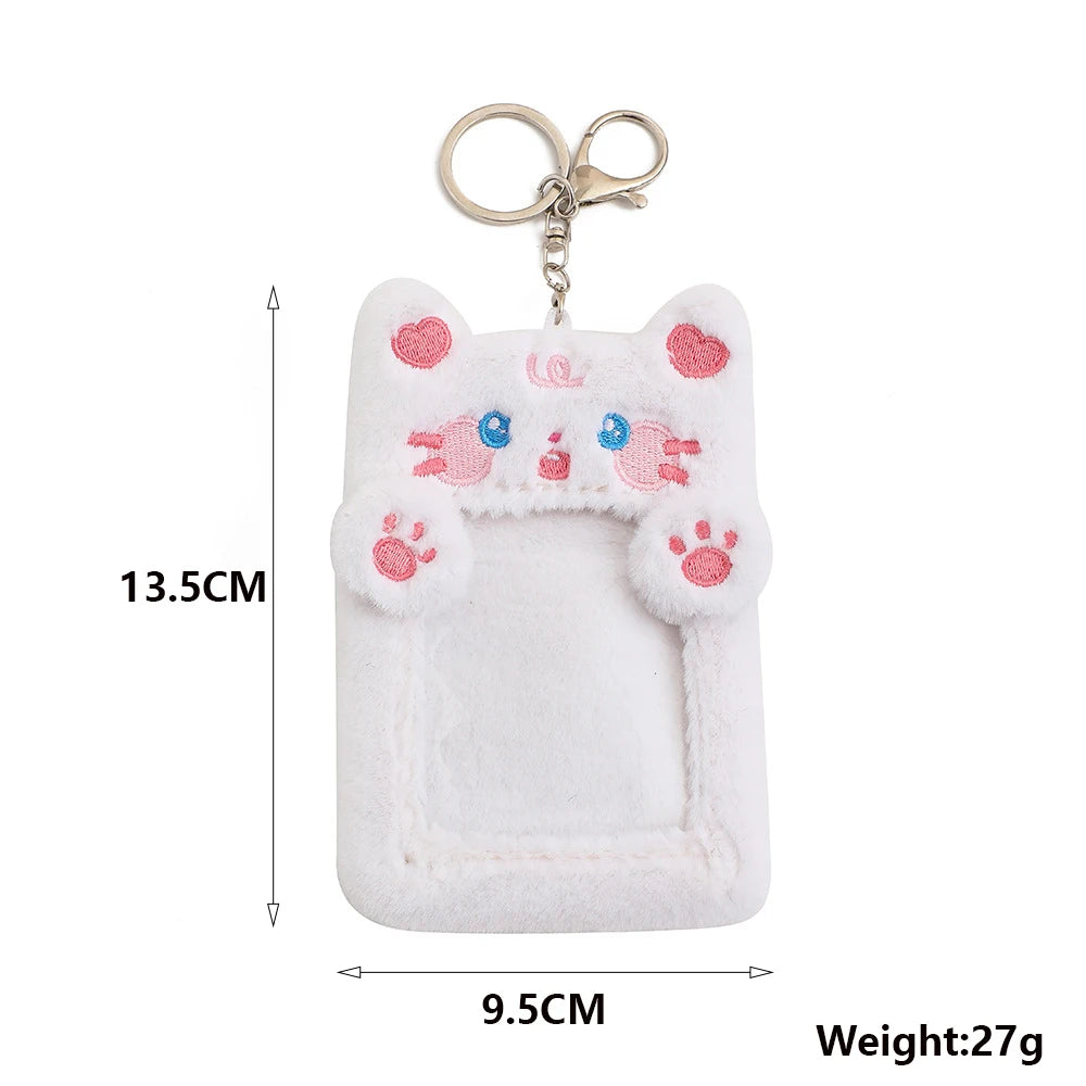 INS Cute Plush Dog Rabbit Photocard Holder Keychain Kpop Idol Photo Card Case Photo Bank Card Protective Case Display Holders