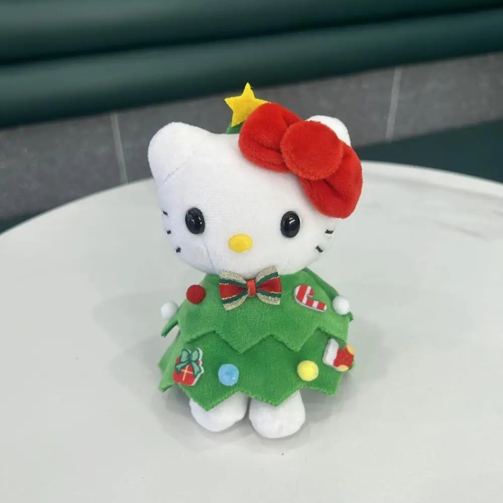 Sanrio Christmas HelloKitty Plush Doll Keychain Christmas Tree Cute Cartoon Kitty Cat Doll Pendant Keychain Bag Accessories Gift