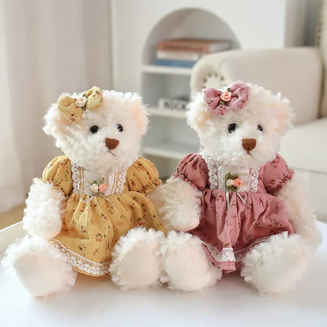 2pcs/lot 26cm Kawaii Couple Teddy Bear Peluche Toys Kawaii Dress Bear Dolls Stuffed Soft Toy for Girls Baby Girlfriend Gift