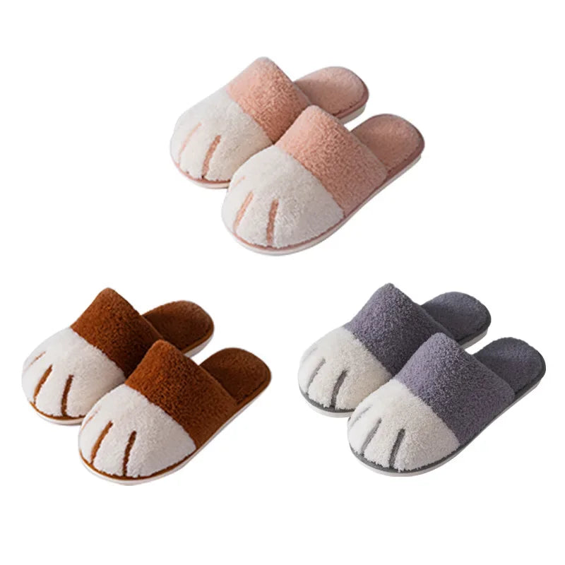 Winter Plush Slippers For Women Warm Cute Cat Paw Designer House Fur Slippers Indoor Bedroom Lovers Indoor Fluffy Shoes