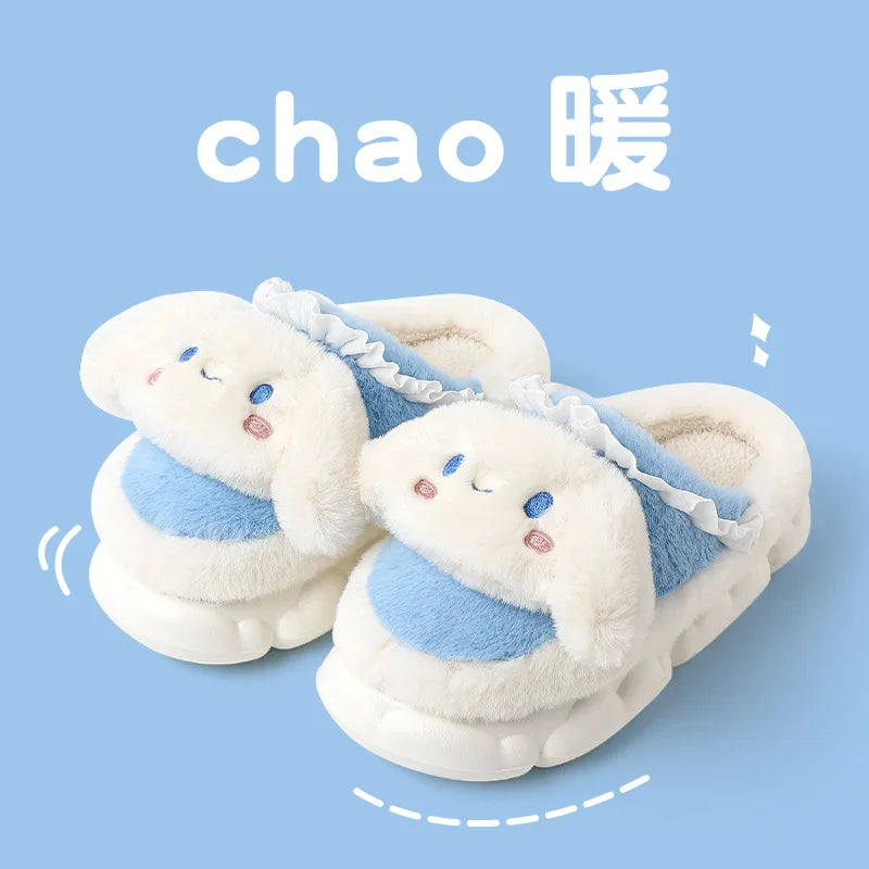 Kawaii Sanrio Home Slippers Hello Kitty Plush Cotton Indoor Bathroom Women 2023 Summer Beach Anti-sli Shoes Kuromi Flip Flops