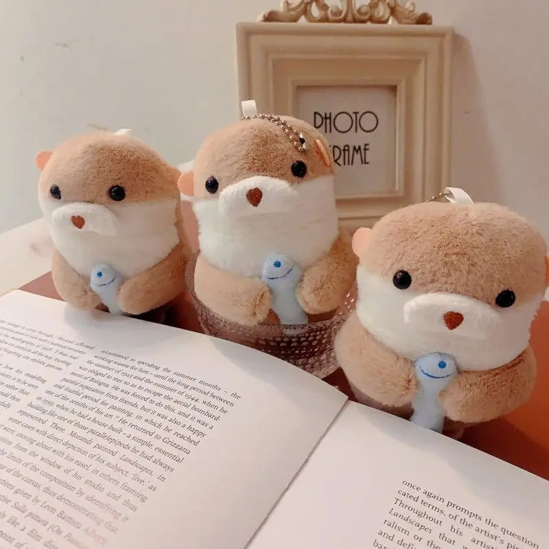 12CM Make a Wish Otter Hug Fish Plush Toy Keychain Otter Bag Backpack Pendant Doll Animal Plush Toy Gifts for Kids