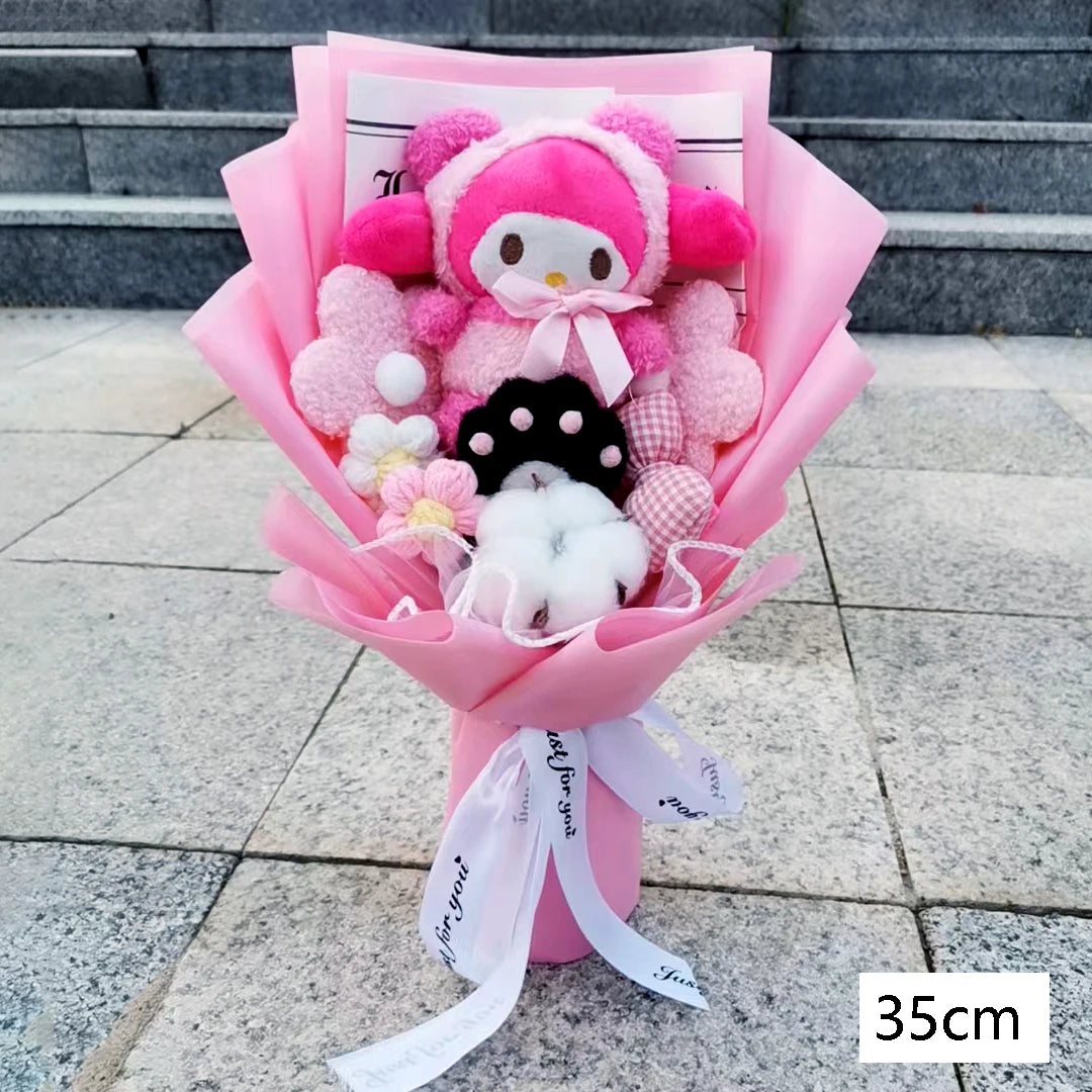 Anime Kuromi My Melody Cinnamoroll Hello Kitty Plush Doll Toy With bowknot Bouquet Valentine's Day Birthday Christmas Gift