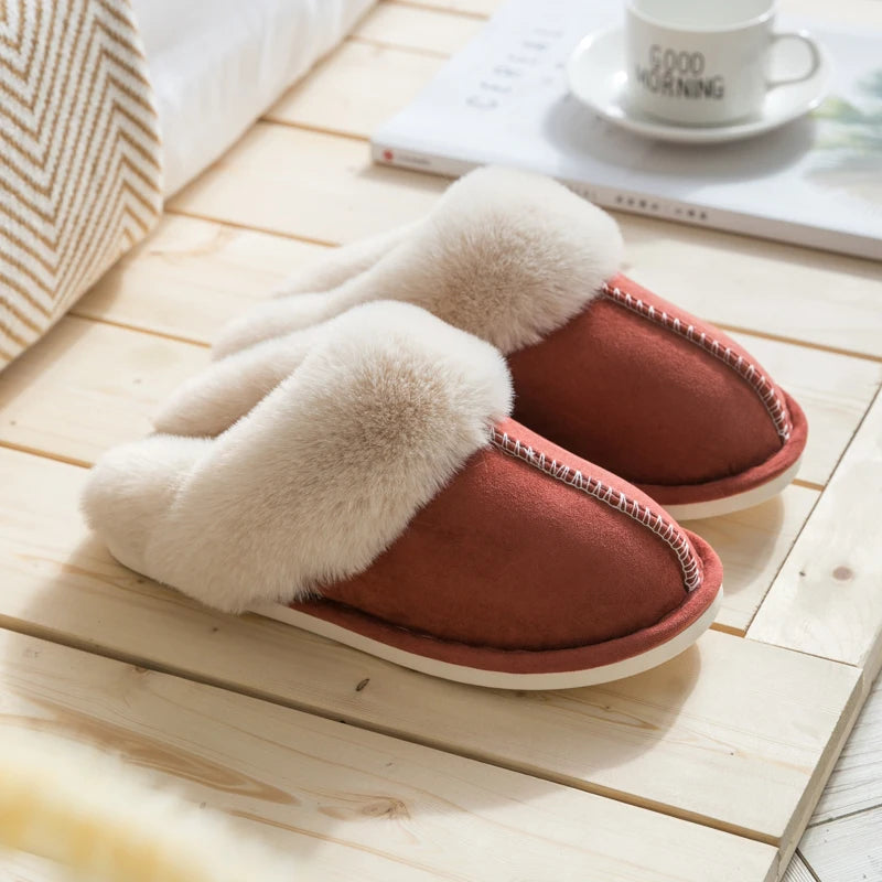 Velvet cotton slippers for autumn and winter home, couple's warm home, indoor thick soled non slip slippers for men and women