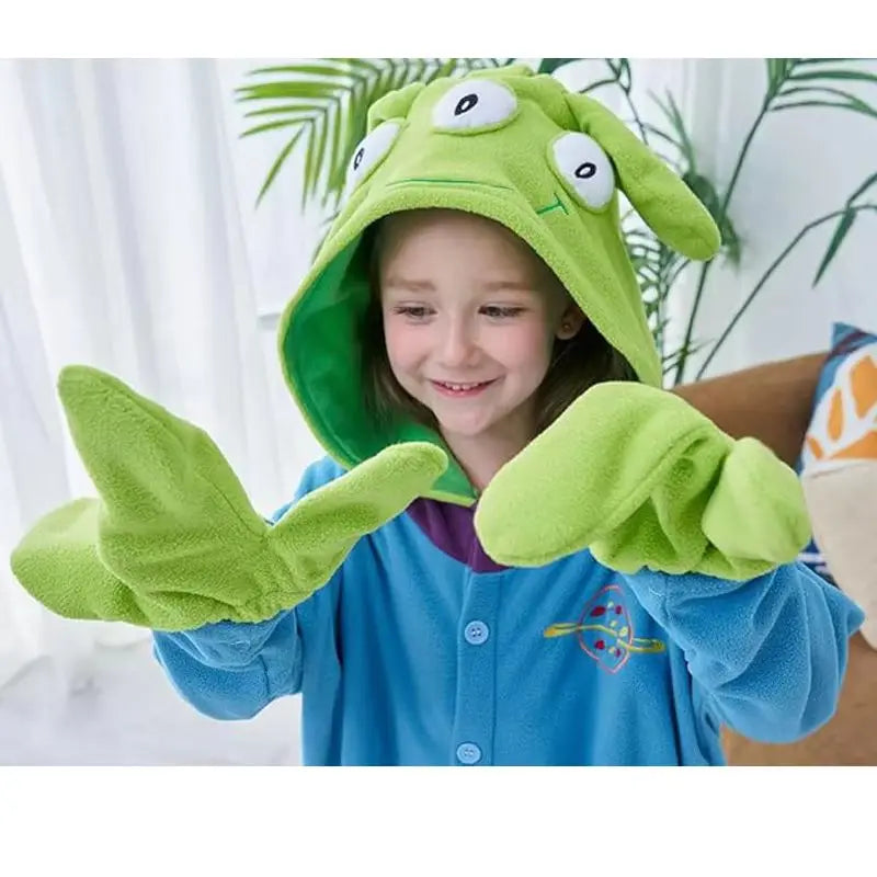 New Cartoon Toy Story Anime Alien Jumpsuit Pajama 3 Eyes Alien Onesie Polar Fleece Sleepwear Child Adult Plush Home Clothing