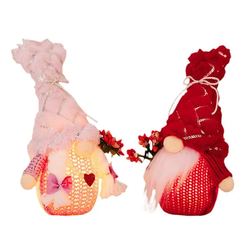 Valentine Gnomes 2X Home Gnomes Dolls Valentine's Day Gnome Decoration Plush LED Lighted Gnomes Doll Ornaments For Holiday Home