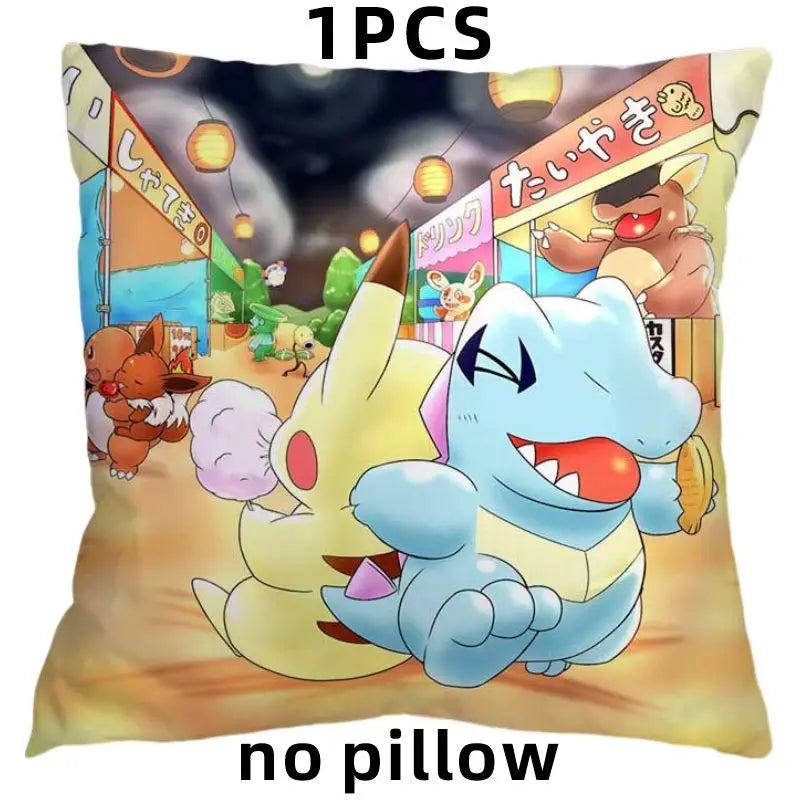 45X45CM Pokémon Pikachu Eevee Anime Short Plush Cute Cartoon Pillowcase Home Sofa Office Cushion Pillow Cushion Cover Wholesale