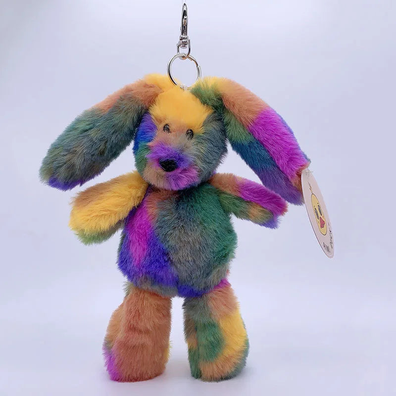 20cm Fantastic Rainbow Colorful Keychain Plush Toys Soft Stuffed Animals Bear Rabbit Doll Bag Pendant Toys Schoolbag Pendants