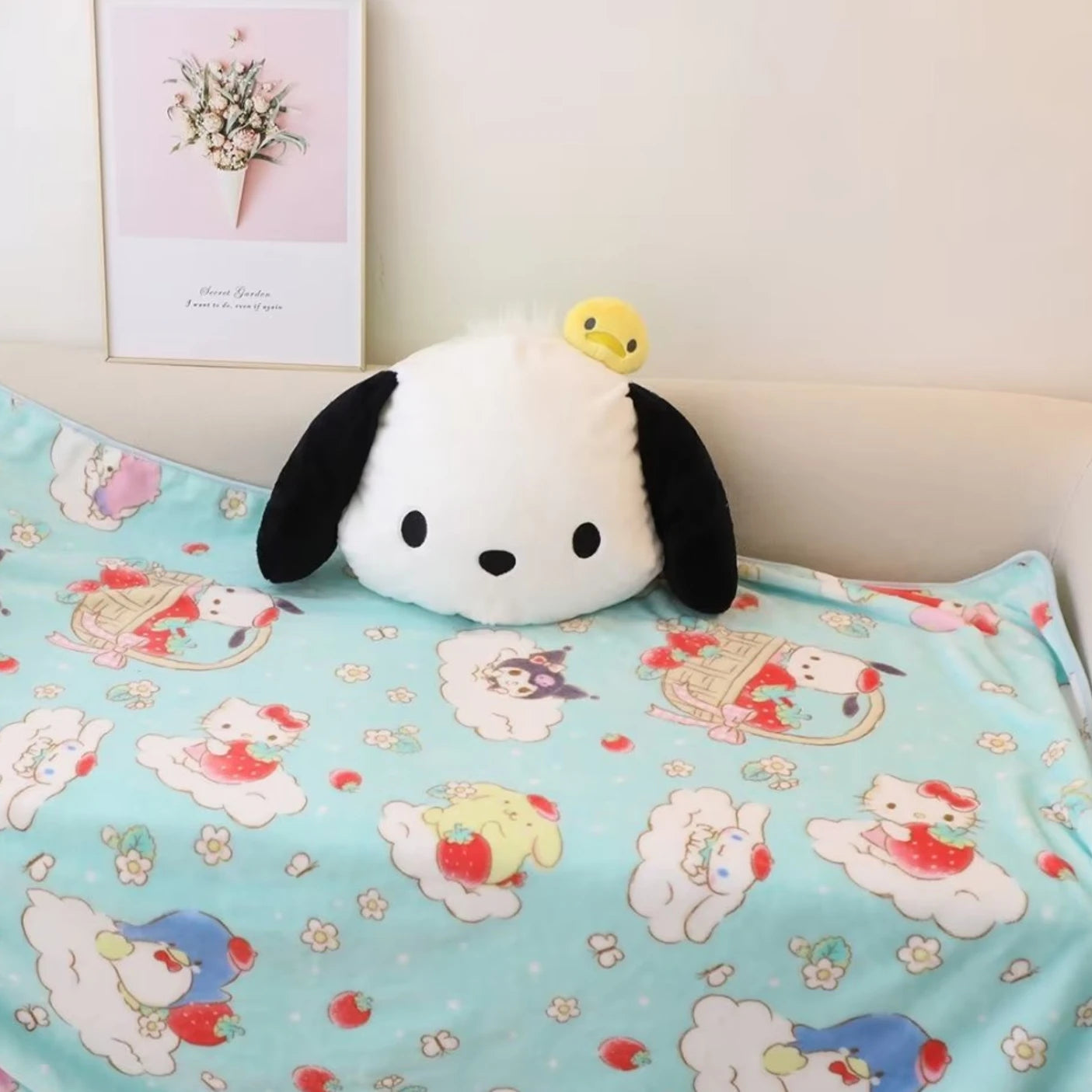 Cute Kuromi My Melody Cinnamoroll Pochacco Plush Toy Stuffed Cartoon Anime Soft Comfortable Hug Plushies Throw Pillow Blanket