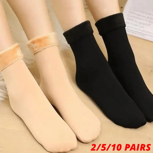 2/5/10 Pairs Womens Mens Solid Color Socks Autumn And Winter Thickened Plush Warm Medium Tube Socks Snow Socks